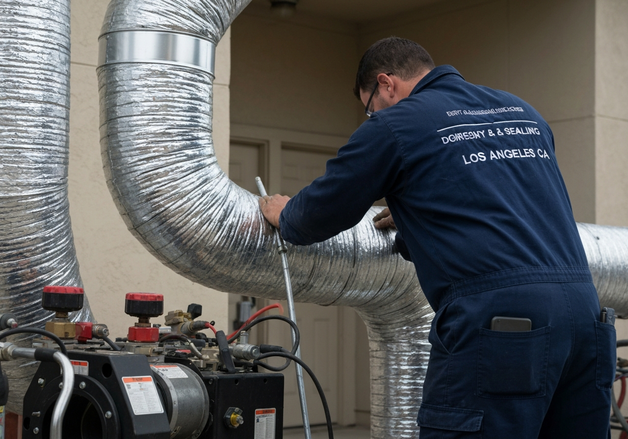 Professional performing duct repair and sealing on flexible air ducting.